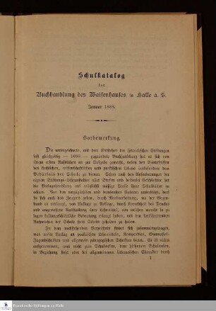 Schulkatalog der Buchhandlung des Waisenhauses in Halle a. S. : ausgegeben im Januar 1888