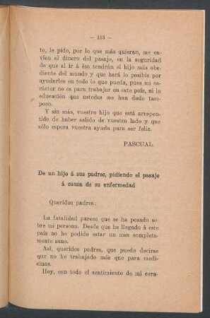 De un hijo á sus padres, pidiendo el pasaje á causa de su enfermedad