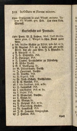 312-316, Kupferstiche und Portraite.