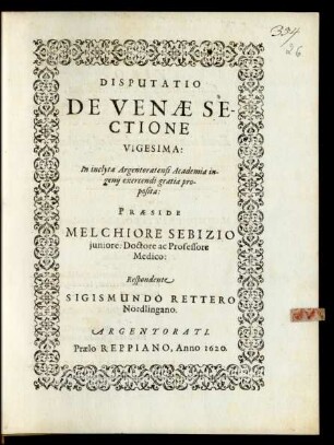 20: Disputatio De Venae Sectione ...