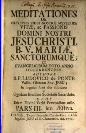 Meditationes de praecipuis fidei nostrae mysteriis, T. 3