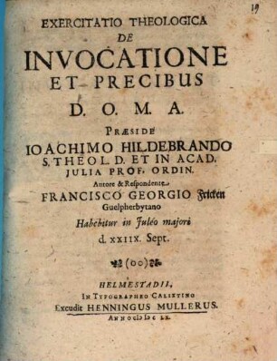 Exercitatio Theologica De Invocatione Et Precibus