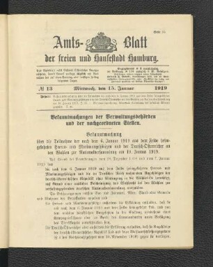 No.13, Mittwoch, den 15. Januar 1919