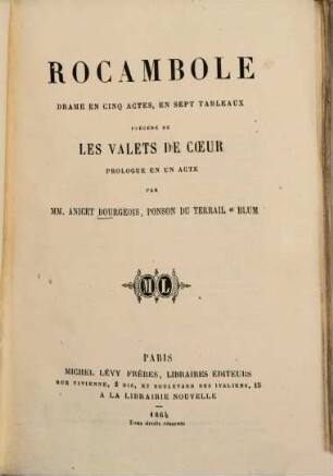 Rocambole : drame en cinq actes en sept tableaux