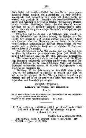 Überweisung anstellungsfähiger Kandidaten des höheren Lehramtes an öffentliche höhere Lehranstalten : [C. Allgemeine Angelegenheiten der Unterrichtsanstalten]