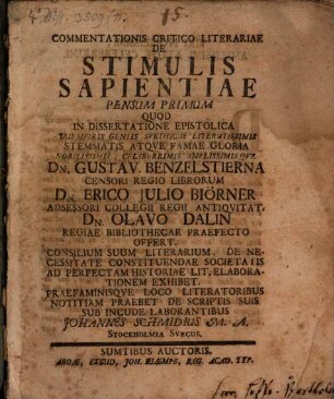 Commentationes de stimulis sapientiae pensum primum
