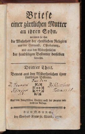 Theil 3: Lettres d'une mère à son fils pour lui prouver la vérité de la religion chrétienne
