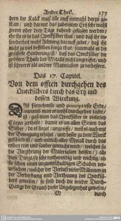 Das 17. Capitel. Von dem offten durchgehen des Quecksilbers durch das Ertz und dessen Wirckung.
