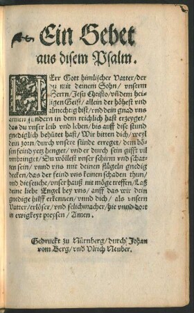 Ein Gebet aus disem Psalm.