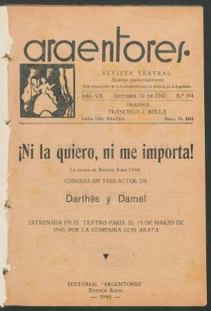 1940019400: ¡Ni la quiero, ni me importa! : comedia en tres actos