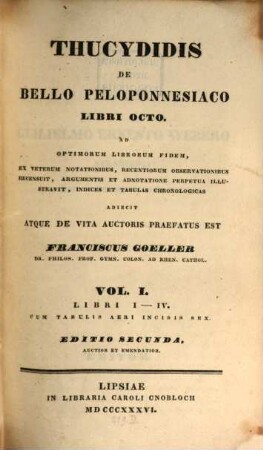 Thucydidis de bello Peloponnesiaco libri octo : accessit topographia Syracusarum aeri incisa. 1, Libri I - IV