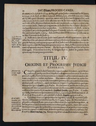 Titul. IV. De Origine Et Progressv Jvdicii Cameralis.