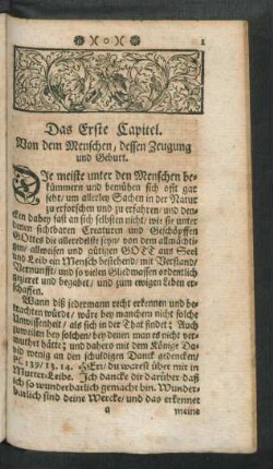Das Erste Capitel. Von dem Menschen, dessen Zeugung und Geburt.