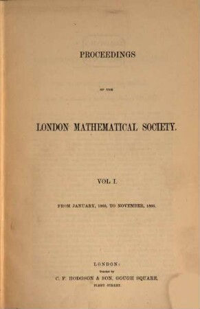 Proceedings of the London Mathematical Society, 1. 1865/66