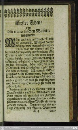 Erster Theil, von den mineralischen Wassern insgemein