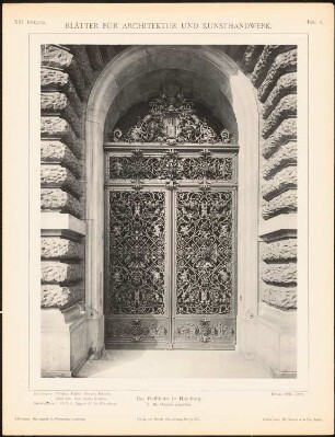 Rathaus, Hamburg: Ansicht Haupteingang (aus: Blätter für Architektur und Kunsthandwerk, 13. Jg., 1900, Tafel 6)