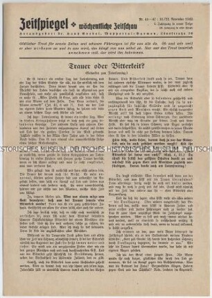 Wochenzeitung "Zeitspiegel" mit Titel zum Totensonntag