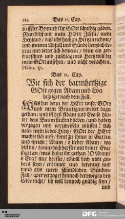 Das 11. Cap. Wie sich der barmhertzige GOtt gegen Adam und Eva bezeiget nach dem Fall.