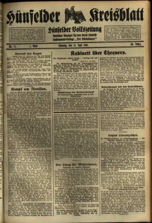 Erste Ausgabe vom Samstag, den 13. Juni 1931.