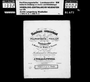 Johann Wenzeslaus Kalliwoda (1801-1866): Rondeau concertant / pour / Pianoforte et Violon / ou / Violoncelle / ... par / J.W. Kalliwoda / ... Oeuv. 24 (auf Überklebung:) Stuttgart bei G.A. Zumsteeg