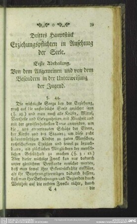 Drittes Hauptstück. Erziehungspflichten in Ansehung der Seele
