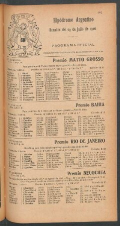 Hipódromo Argentino - Reunión del 29 de Julio de 1906 - Programa oficial