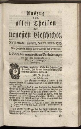 XVII. Nachl. Coburg, den 27. April, 1757.