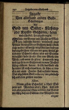 Zugabe Von allerhand andern Gold-Scheidungen.