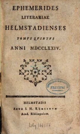 Ephemerides Literariae Helmstadienses. 5. 1774