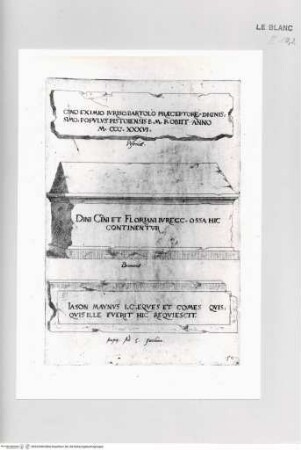 Monumenta clarorum doctrina praecipuè ..., Tafel 50: Drei Grabtafeln in Pistoia, Bologna und Pavia