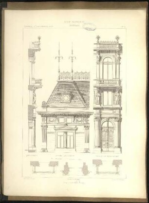 Gebäude, Königs-Strasse No. 29 Quer-Schnitt, Details der Risalite, Details der Mittelparthie