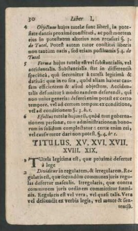Titulus. XV. XVI. XVII. XVIII. XIX.