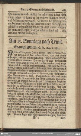 Am 15. Sonntage nach Trinit. Evangel. Matth. 6. v. 24-34