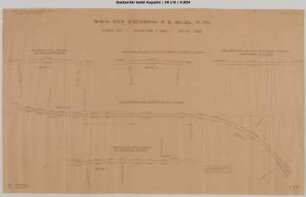 Lieferung von Schienen der Form 37: Einbauplan und Stückliste, u.a. Brücke B: Neue Siegbrücke in Allner und Bahnübergänge. Bahnübergang Hennef Frankfurter Straße, Bahnübergang Siegburg-Mülldorf, Ausfahrt Niederpleis, Bahnhof, Hennef, Ausfahrt nach Asbach.