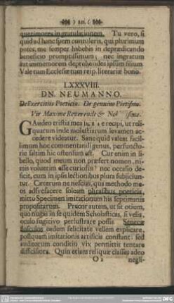 LXXXVIII. DN. NEUMANNO. De Exercitiis Poeticis. De genuino Pietismo