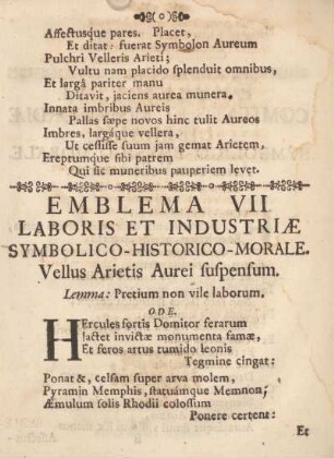 Emblema VII. Laboris et industriæ symbolico-historico-morale.