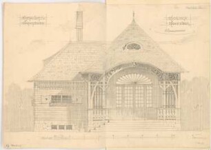 Gartenhaus Monatskonkurrenz Dezember 1899: Aufriss Vorderansicht 1:20; Maßstabsleiste