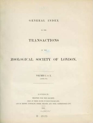 Transactions of the Zoological Society of London. [10, a]