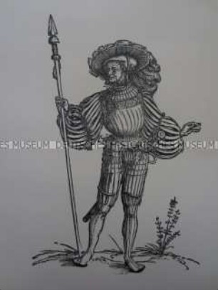 Kriegerdarstellung, Landsknecht mit Spieß, 1510/1530.