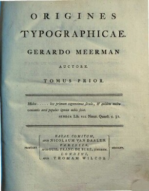 Origines Typographicae, 1. (1765). - XI, 260 S. : Ill.