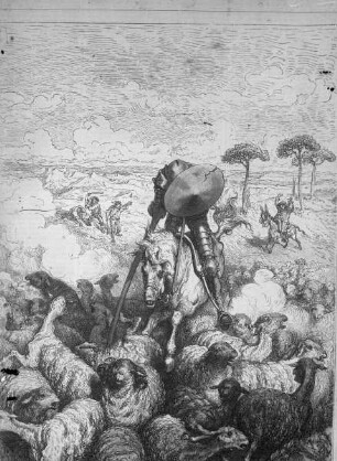 Illustration zu "Don Quichotte": Der Kampf gegen die Hammelherde
