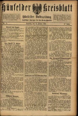 Ausgabe vom Samstag, den 14. Januar 1922.