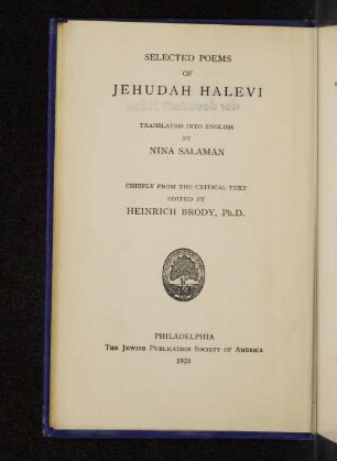 Selected poems of Jehudah Halevi