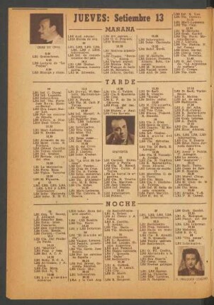 [Programa de] Jueves: Setiembre 13