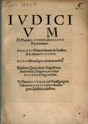 Ivdicium D. Martini Lvtheri, de Erasmo Roterodamo