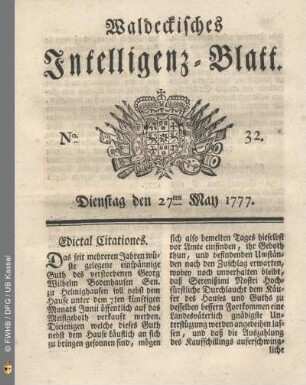 No. 32. Dienstag den 27ten May 1777