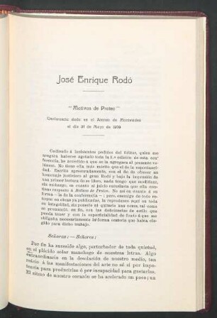 "Motivos de Proteo" : Conferencia dada en Ateneo de Montevideo el día 31 de Mayo de 1909