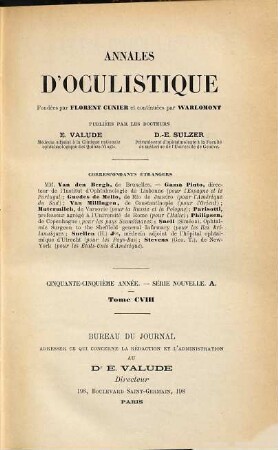 Annales d'oculistique. 108 = A. 55. 1892