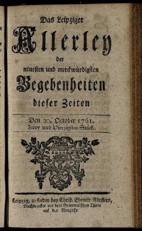 Den 20. October 1761. Zwey und Vierzigstes Stück.