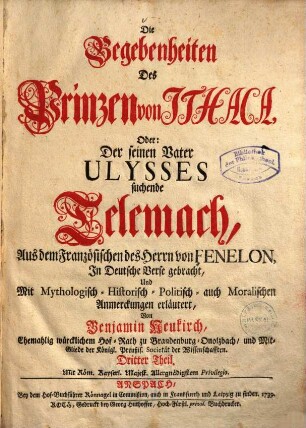 Die Begebenheiten des Prinzen von Ithaca : Oder: Der seinen Vater Ulysses suchende Telemach, 3
